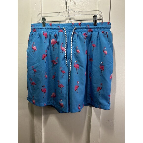 Mens Pink Flamingo Blue Swim Trunks Size XXL NWoT - Picture 1 of 8